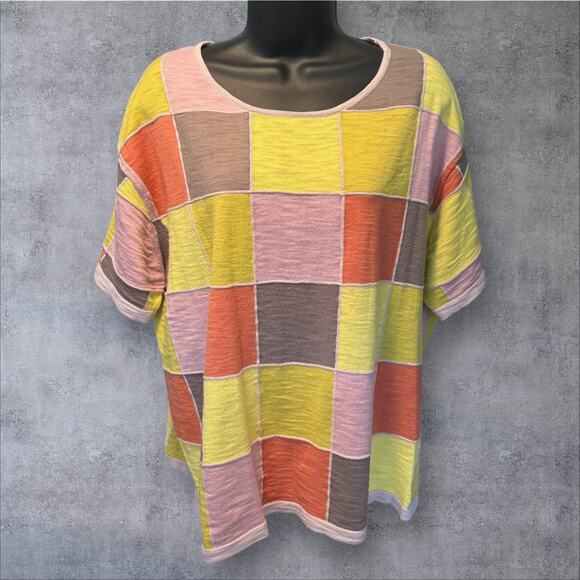 Women’s Mansted Pastel Color Block Blouse Casual Size Large Yellow Pink Brown - Picture 1 of 5